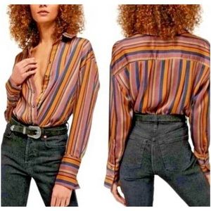 Free People We The Free All Smiles Sateen Button Down Shirt